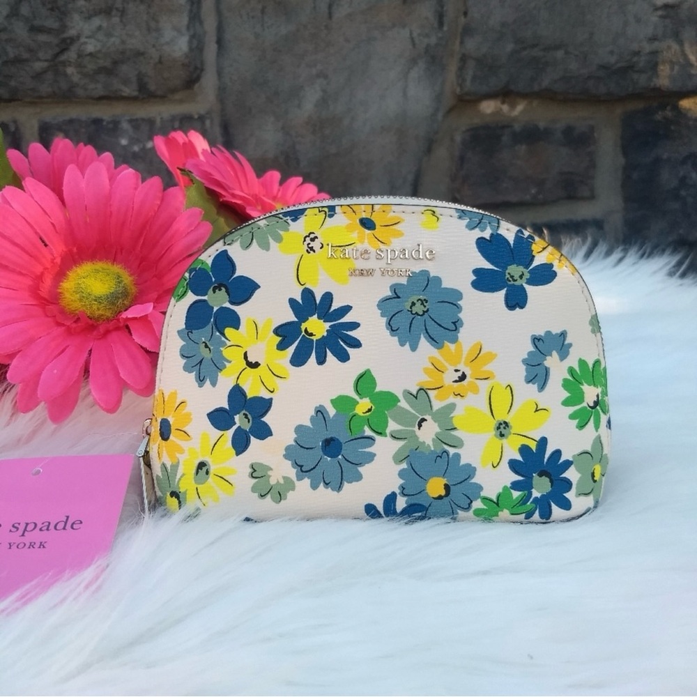 NWT Kate spade Small Floral Medley Printed PVC Small Dome Cosmetic Bag